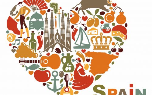 The symbols of Spain in heart shape. Vector illustration